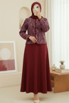 Etnik Desenli Top Düğmeli Scuba Takım  -Bordo-Takım-349-8010-R04