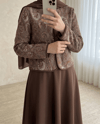 Etnik Desenli Top Düğmeli Scuba Takım -Kahve-Takım-349-8010-R15