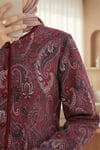 Etnik Desenli Top Düğmeli Scuba Takım  -Bordo-Takım-349-8010-R04