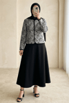 Etnik Desenli Top Düğmeli Scuba Takım -Siyah-Takım-349-8010-R01