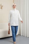 Fermuarlı Astarlı Taş Ve Boncuklu Tunik -Beyaz-Tunik-144-2000-R02
