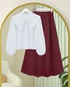 Etek-Fermuarlı Cepli Pliseli Krep Etek -Bordo-386-62120-R04
