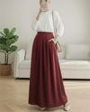 Etek-Fermuarlı Cepli Pliseli Krep Etek -Bordo-386-62120-R04