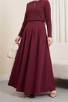 Fermuarlı Cepli Pliseli Krep Etek -Bordo-Etek-386-62120-R04