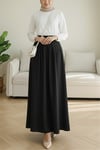 Fermuarlı Cepli Pliseli Krep Etek -Siyah-Etek-386-62120-R01