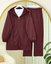 Fermuarlı Kapşonlu Penye Takım      -Bordo-Takım-349-4070-R04