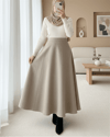 Fermuarlı Kaşe Çan Etek    -Bej-Etek-346-3049-R56