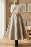 Fermuarlı Kaşe Çan Etek    -Bej-Etek-346-3049-R56