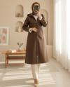 Fermuarlı Kolu Katlamalı Deri Kap  -Kahve-Trençkot-197-1266-R15