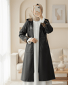 Fermuarlı Kolu Katlamalı Deri Kap -Siyah-Trençkot-197-1266-R01