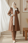 Fermuarlı Kolu Katlamalı Deri Kap  -Taba-Trençkot-197-1266-R12