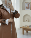 Fermuarlı Kolu Katlamalı Deri Kap  -Taba-Trençkot-197-1266-R12