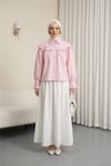Gömlek-Fırfır Detaylı Düğmeli Kısa Gömlek -Pembe-432-25195-R20