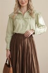 Gömlek-Fırfır Detaylı Düğmeli Kısa Gömlek -Zeytin-432-25195-R59