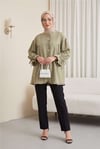 Fırfır Detaylı Kolu Bağcıklı Taş Düğmeli Cupra Tunik -Haki-Tunik-307-0093-R05