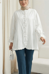 Fırfır Detaylı Kolu Bağcıklı Taş Düğmeli Cupra Tunik -Ekru-Tunik-307-0093-R07