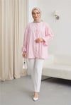 Fırfır Detaylı Kolu Bağcıklı Taş Düğmeli Cupra Tunik -Pembe-Tunik-307-0093-R20