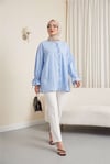 Fırfır Detaylı Kolu Bağcıklı Taş Düğmeli Cupra Tunik -Bebe Mavi-Tunik-307-0093-R32