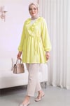 Fırfırlı Önü Bağcıklı Kolu Lastikli Kimono  -Sarı-Gömlek-398-1031-R22