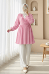 Fırfırlı Önü Bağcıklı Kolu Lastikli Kimono  -Pudra-Gömlek-398-1031-R06