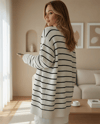 Fitilli Düğmeli Uzun Triko Hırka  -Taş-Triko Hırka-357-6137-R43