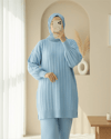 Fitilli Yırtmaçlı Yumoş Triko Tunik -Açık Mavi-Kazak-295-6026-R25