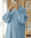 Fitilli Yırtmaçlı Yumoş Triko Tunik -Açık Mavi-Kazak-295-6026-R25