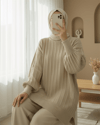 Fitilli Yırtmaçlı Yumoş Triko Tunik -Açık Vizon-Kazak-295-6026-R51