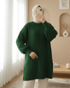 Kazak-Fitilli Yırtmaçlı Yumoş Triko Tunik -Koyu Yeşil-295-6026-R79