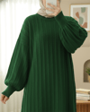 Kazak-Fitilli Yırtmaçlı Yumoş Triko Tunik -Koyu Yeşil-295-6026-R79
