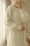 Fitilli Yırtmaçlı Yumoş Triko Tunik -Krem-Kazak-295-6026-R28