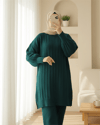 Fitilli Yırtmaçlı Yumoş Triko Tunik -Zümrüt-Kazak-295-6026-R17