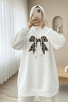 Fiyonk Detaylı Kapşonlu Penye Sweat -Beyaz-Sweatshirt-349-5286-R02