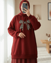 Fiyonk Detaylı Kapşonlu Penye Sweat -Bordo-Sweatshirt-349-5286-R04