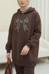 Fiyonk Detaylı Kapşonlu Penye Sweat  -Kahve-Sweatshirt-349-5286-R15