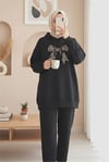 Fiyonk Detaylı Kapşonlu Penye Sweat -Siyah-Sweatshirt-349-5286-R01