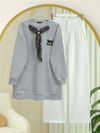 Fularlı Leopar Armalı 3 İplik Sweat -Açık Gri-Sweatshirt-349-5288-R41