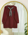 Fularlı Leopar Armalı 3 İplik Sweat -Bordo-Sweatshirt-349-5288-R04