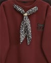 Fularlı Leopar Armalı 3 İplik Sweat -Bordo-Sweatshirt-349-5288-R04