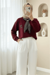 Fularlı Leopar Armalı 3 İplik Sweat -Bordo-Sweatshirt-349-5288-R04