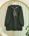Fularlı Leopar Armalı 3 İplik Sweat -Haki-Sweatshirt-349-5288-R05