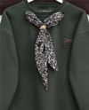 Fularlı Leopar Armalı 3 İplik Sweat -Haki-Sweatshirt-349-5288-R05