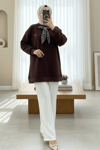 Fularlı Leopar Armalı 3 İplik Sweat -K. Kahve-Sweatshirt-349-5288-R54