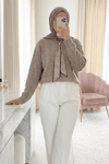 Fularlı Yumoş Triko Kazak    -Açık Vizon-Kazak-109-0944-R51