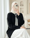 Fularlı Yumoş Triko Kazak -Siyah-Kazak-109-0944-R01