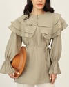 Geniş Katlı Yakalı Bileği Lastikli Beli Bağlamalı Yırtmaçlı Tunik  -Haki-Tunik-307-0062-R05