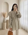 Geniş Katlı Yakalı Bileği Lastikli Beli Bağlamalı Yırtmaçlı Tunik  -Haki-Tunik-307-0062-R05