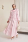 Geniş Yakalı Bağlamalı Kolu Lastikli Eteği Astarlı Poplin Takım  -Pembe-Takım-445-8350-R20
