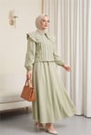 Geniş Yakalı Bağlamalı Kolu Lastikli Eteği Astarlı Poplin Takım  -Çağla Y.-Takım-445-8350-R70