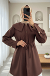 Geniş Yakalı Beli Bağlamalı Bonding Kap -Kahve-Gömlek-120-1627-R15